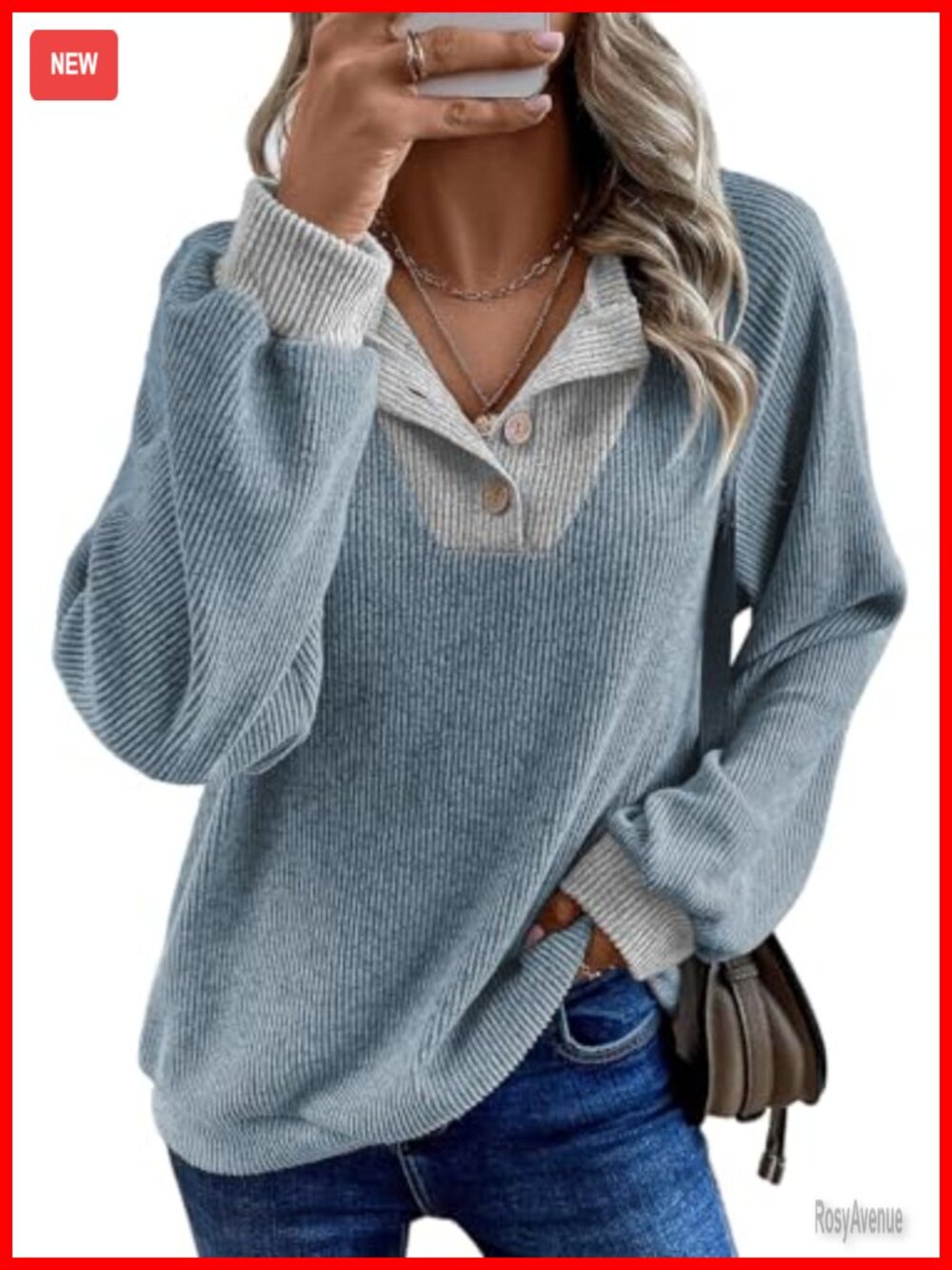 Women's V Neck Button Pullover Sweatshirt Relaxed Fit Fall Top